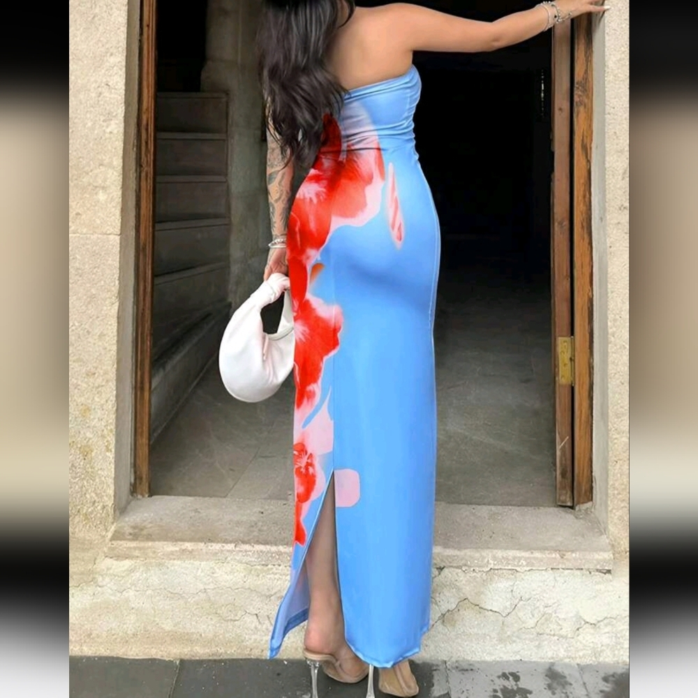 Women Random Printing Bandeau Dress - Picture 2 of 5
